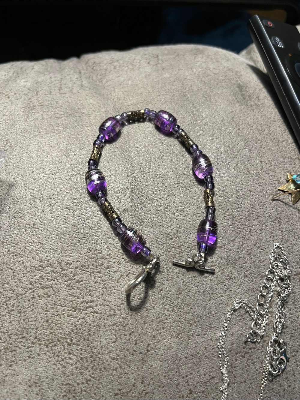 Purple Glass Bead Toggle Bracelet - Women Jewelry 1721